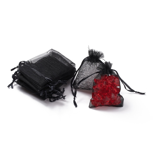 

PandaHall Organza Bags, with Ribbons, Black, 9x7cm Organza Rectangle Black