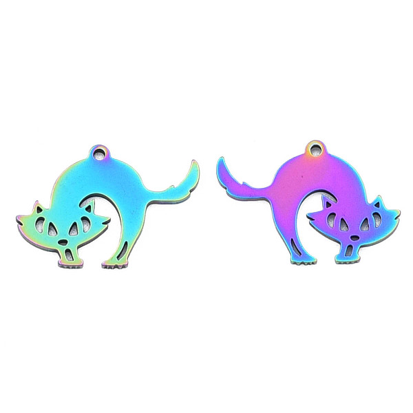 

PandaHall Ion Plating(IP) 201 Stainless Steel Pendants, Halloween Style, Fox, Rainbow Color, 18.5x26x1mm, Hole: 1.5mm 201 Stainless Steel...