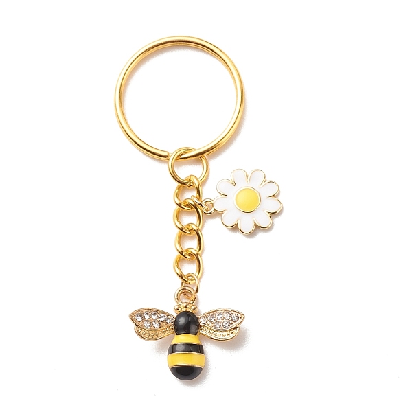 

PandaHall Alloy & Brass Enamel Keychains, with 304 Stainless Steel & Iron Findings and with Crystal Rhinestone, Bees & Flower, Golden, 6.8cm...