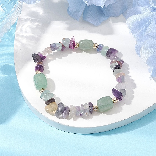 Braccialetti Elasticizzati Da Donna Con Chip Di Fluorite Naturale E Perline Cuboidi