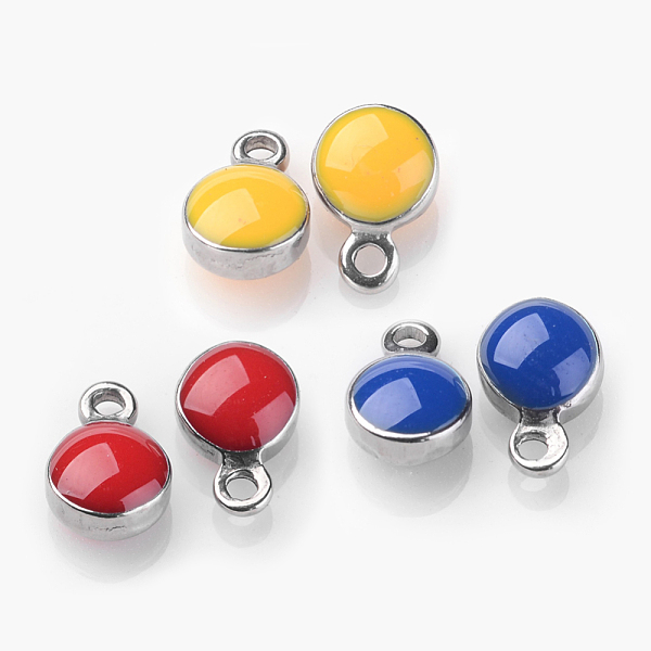 

PandaHall 304 Stainless Steel Charms, with Enamel, Enamelled Sequins, Flat Round, Stainless Steel Color, Mixed Color, 6~7x4~5x2~3mmmm, Hole..., Multicolor