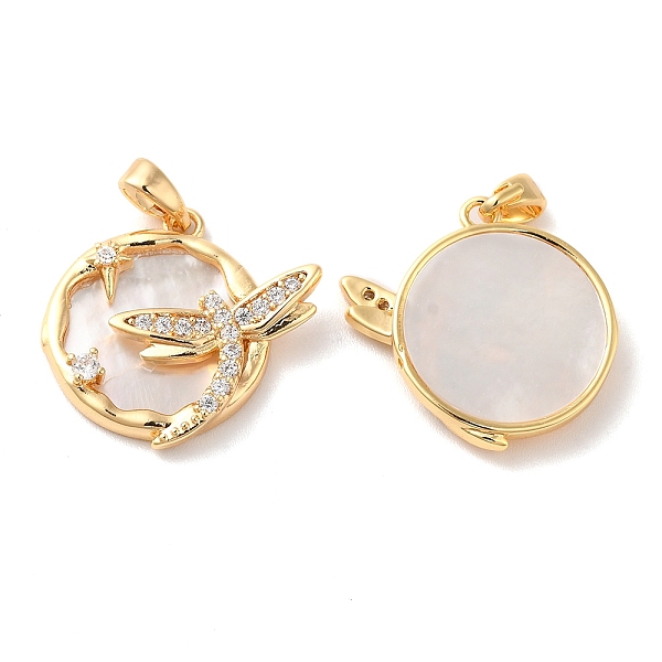 

PandaHall Brass Micro Pave Clear Cubic Zirconia Pendants, Dragonfly Charms with Natural Shell, Real 18K Gold Plated, 19.5x19x4mm, Hole...