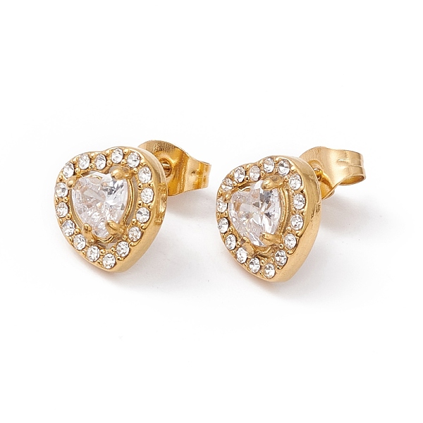 

PandaHall Cubic Zirconia & Rhinestone Heart Stud Earrings, Ion Plating(IP) 304 Stainless Steel Jewelry for Women, Golden, Clear, 10x10mm...