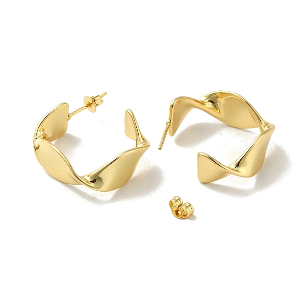 

PandaHall Rack Plating Brass Twist Wrap Stud Earrings, Half Hoop Earrings for Women, Cadmium Free & Lead Free, Real 18K Gold Plated, 25x10mm...