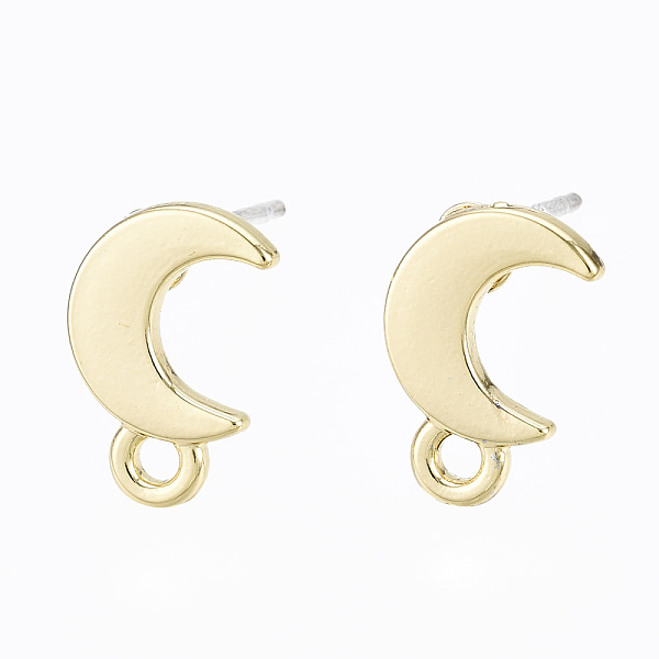 

PandaHall Alloy Stud Earring Findings, with Loop and Steel Pin, Moon with Plastic Protective Cover, Light Gold, 11x7mm, Hole: 1.4mm, Pin...