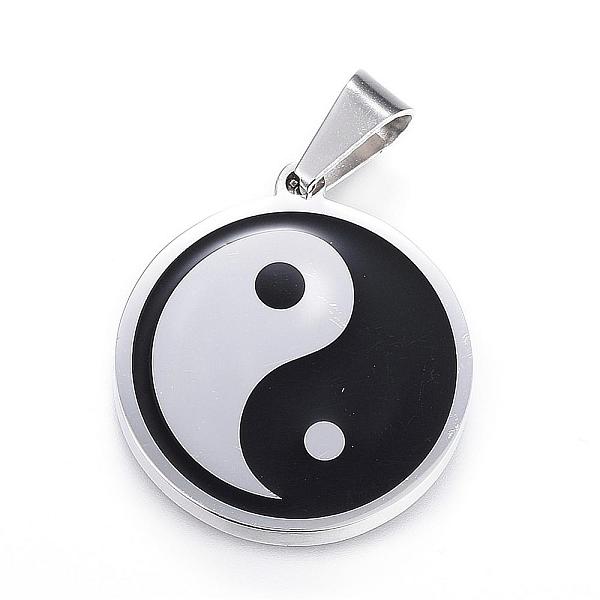 

PandaHall Feng Shui 304 Stainless Steel Pendants, Enamel, Flat Round with Yin Yang, Stainless Steel Color, 28.5x25.5x3mm, Hole: 9.5x5mm...