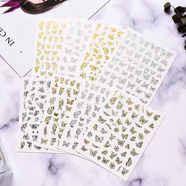 

PandaHall Laser Hot Stamping Nail Stickers, Self-adhesive Butterfly Word Geometric Nail Art Decals Supplies, for Woman Girls DIY Manicure..., Multicolor