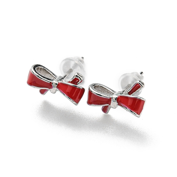 

PandaHall Christmas Theme Brass Stud Earrings, Bowknot, 6x10.5mm Brass Bowknot