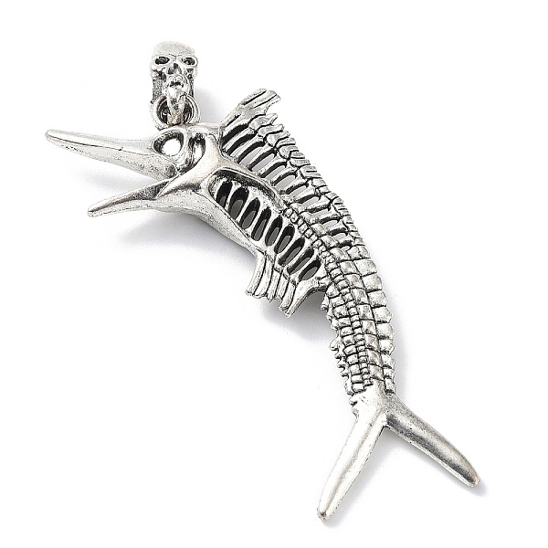 

PandaHall Tibetan Style Alloy Big Pendants, Fishbone Charm, Antique Silver, 71x34x9.5mm, Hole: 11.5x5.5mm Alloy Fish
