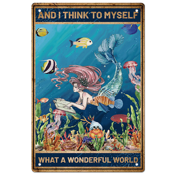 

PandaHall Vintage Metal Tin Sign, Iron Wall Decor for Bars, Restaurants, Cafes Pubs, Rectangle, Mermaid, 300x200x0.5mm Iron Mermaid