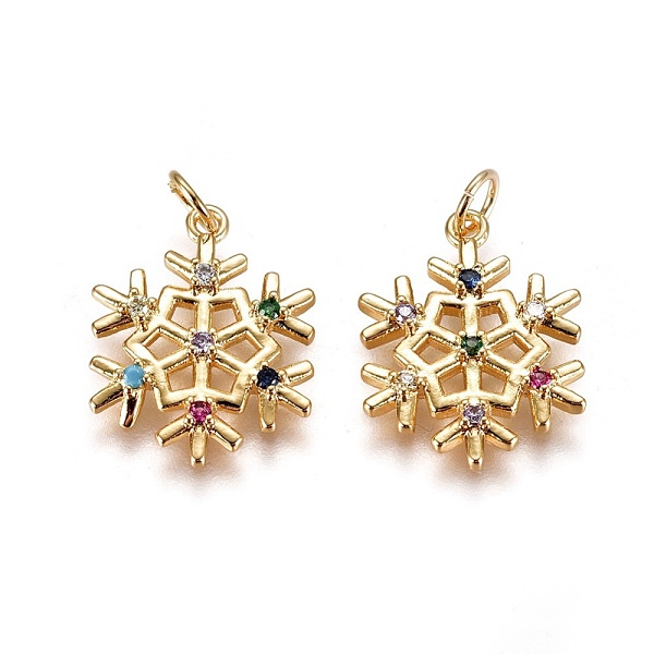 

PandaHall Brass Micro Pave Cubic Zirconia Pendants, with Enamel and Jump Ring, Christmas, Snowflake, Golden, 19x15x2.3mm, Hole: 3mm...