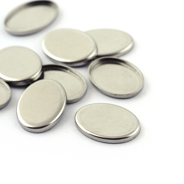 

PandaHall 304 Stainless Steel Plain Edge Bezel Cups, Cabochon Settings, Oval, Stainless Steel Color, Tray: 14x10mm, 15x11x1.5mm 304...