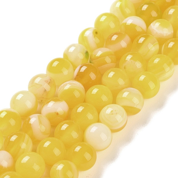 

PandaHall Natural Striped Agate/Banded Agate Beads Strands, Dyed, Round, Yellow, 10mm, Hole: 1.2mm, about 19pcs/strand, 7.60''(19.3cm)...