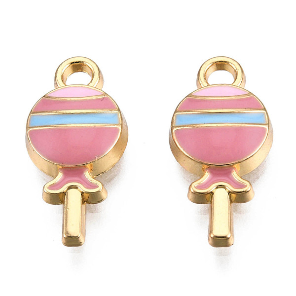 

PandaHall Alloy Pendants, with Enamel, Cadmium Free & Lead Free, Light Gold, Lollipop, Pale Violet Red, 17x8x3mm, Hole: 2mm Alloy+Enamel...