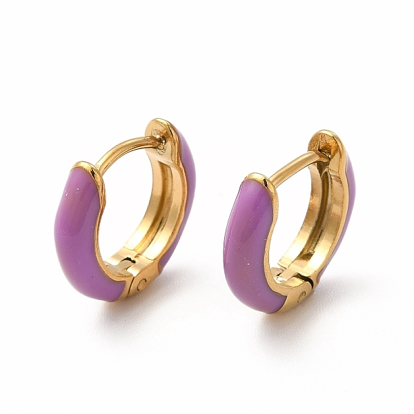

PandaHall Enamel Hoop Earrings, Real 18K Gold Plated 316 Surgical Stainless Steel Jewelry for Women, Orchid, 13x14x3mm, Pin: 1mm 316..., Purple