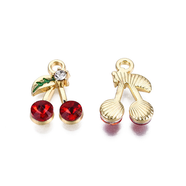 

PandaHall Alloy Rhinestone Pendants, with Enamel, Light Gold, Cherry, Light Siam, 17x12x4mm, Hole: 1.6mm Alloy Rhinestone+Enamel Cherry..., Green
