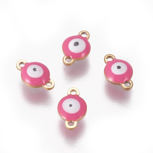 

PandaHall Ion Plating(IP) 304 Stainless Steel Enamel Links connectors, Flat Round with Evil Eye, Golden, Hot Pink, 9.5x6x3.5mm, Hole: 1.2mm...