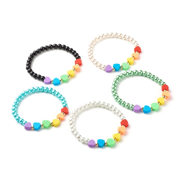 

PandaHall Heart Beads Stretch Bracelet for Girl Women, Glass Pearl & Polymer Clay & Brass Beads Bracelet, Mixed Color, Inner Diameter: 2-1/8..., Multicolor
