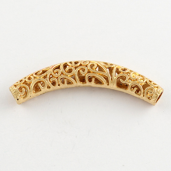 

PandaHall Tibetan Style Alloy Beads, Cadmium Free & Nickel Free & Lead Free, Hollow, Curved Tube, Golden, 66x12x10mm, Hole: 5.5mm Alloy Tube