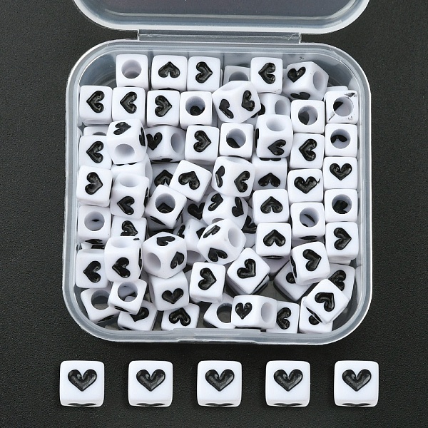 

PandaHall Opaque Acrylic Beads, Cube with Heart, White, 6x6x6mm, Hole: 3.5mm, 100pcs/box Acrylic Cube White