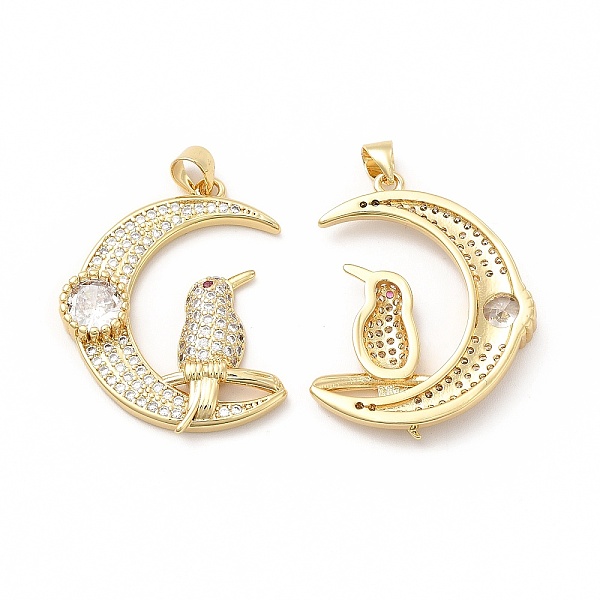 

PandaHall Rack Plating Brass Cubic Zirconia Pendants, Cadmium Free & Lead Free, Real 18K Gold Plated, Long-Lasting Plated, Crescent Moon..., Clear