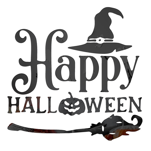 

PandaHall CREATCABIN Happy Halloween Pumpkin Acrylic Mirror Sticker Self-Adhesive Ghost 3D Wall Stickers Decal Removable for Indoor Outdoor..., Black