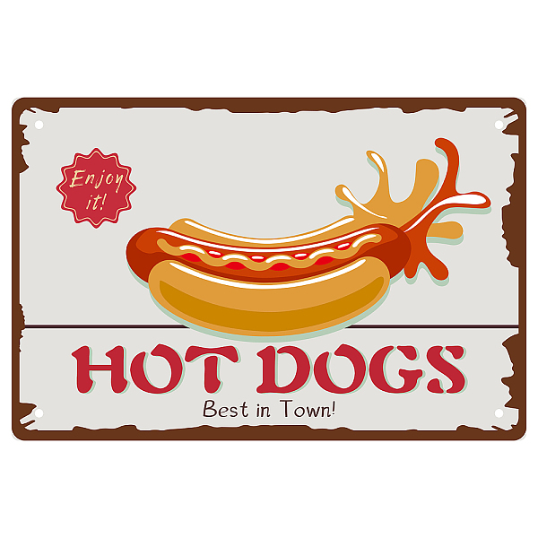 PandaHall CREATCABIN Hot Dogs Metal Tin Sign Best in Town Enjoy It Funny Plate Poster Plaques with Quotes Retro Hanging Wall Art Decor for...