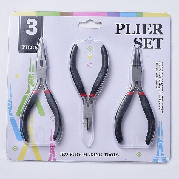 PandaHall 45# Carbon Steel DIY Jewelry Tool Sets Includes Round Nose Pliers, Wire Cutter Pliers and Side Cutting Pliers for Jewelry Beading...