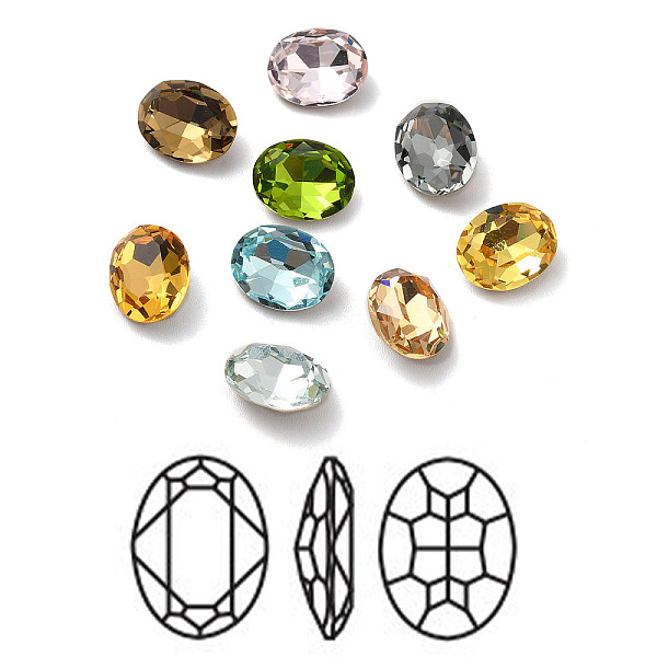

PandaHall Faceted K9 Glass Rhinestone Cabochons, Pointed Back & Back Plated, Oval, Mixed Color, 14x10x5mm Glass Rhinestone Oval Multicolor