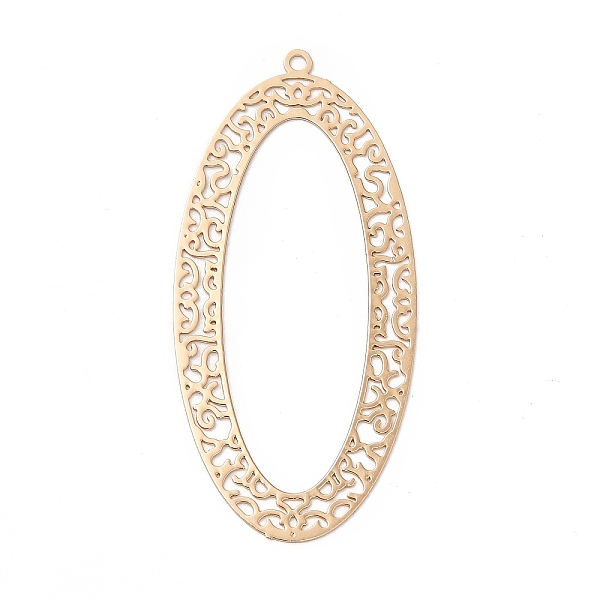 

PandaHall Rack Plating Brass Filigree Big Pendants, Long-Lasting Plated, Oval Charms, Light Gold, 50x24x0.3mm, Hole: 1.5mm Brass Oval