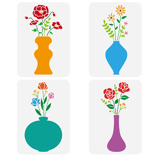 

PandaHall FINGERINSPIRE 4 pcs Flowers in Vase Painting Stencil 21x29.7cm Reusable Flower Vase Drawing Template Spring Flower Plants Stencil...