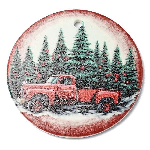 

PandaHall Christmas Handmade Printed Porcelain Big Pendants, Flat Round Charm, Car, 76x3.5mm, Hole: 5mm Porcelain Car