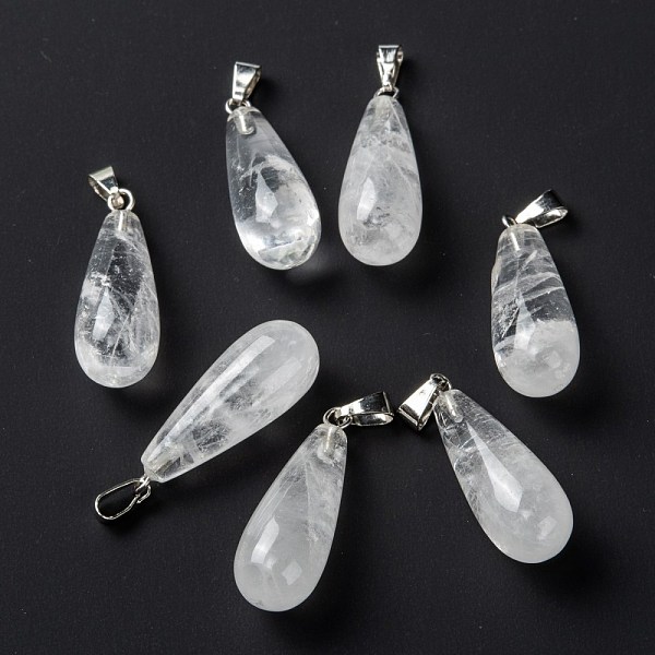 

PandaHall Natural Quartz Crystal Pendants, Rock Crystal Pendants, with Platinum Brass Findings, Teardrop, 26.5~29x10mm, Hole: 2.5~3.5x4~6mm...
