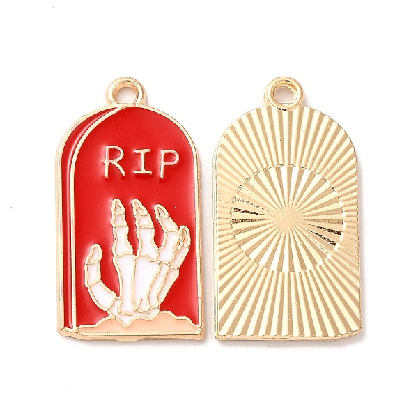 

PandaHall Light Gold Plated Alloy Enamel Pendants, Cadmium Free & Nickel Free & Lead Free, Tombstone with Skeleton Hand Charm, Red...