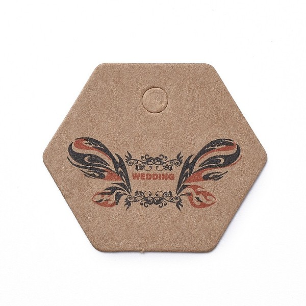 PandaHall Paper Gift Tags, Hange Tags, For Arts and Crafts, For Wedding, Valentine's Day, Hexagon with Word Wedding, BurlyWood, 30x35x0.4mm...
