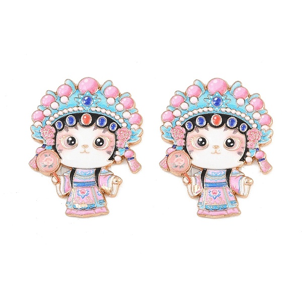 Peking Opera Cat Alloy Enamel Cabochons
