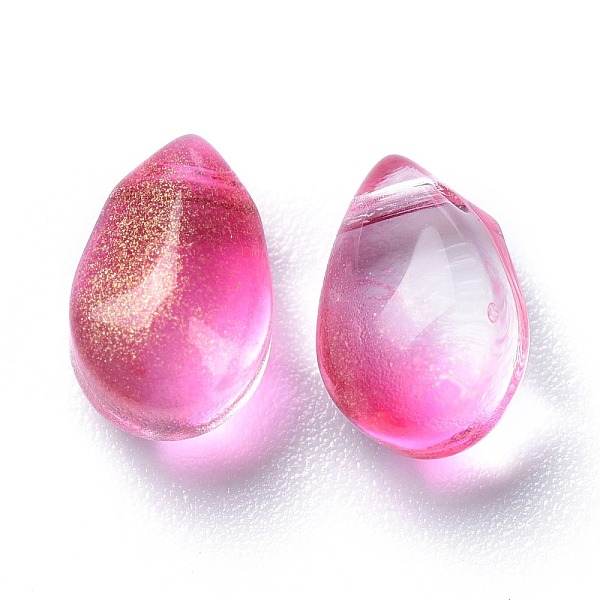 

PandaHall Transparent Glass Charms, Glitter Gold Powder, Teardrop, Hot Pink, 9x6x5mm, Hole: 1mm Glass Teardrop