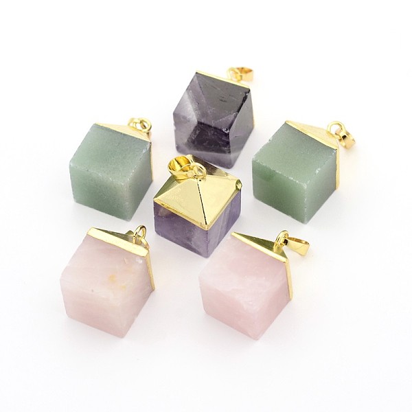 

PandaHall Natural & Synthetic Mixed Stone Cube Pendants, with Golden Plated Brass Finding, 25x16x16mm, Hole: 5x8mm Mixed Stone Cube