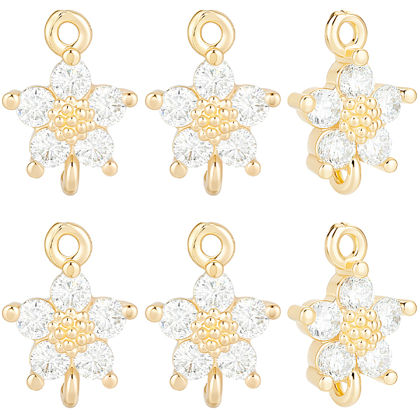 10Pcs Brass Flower Link Connector Charms with Glass