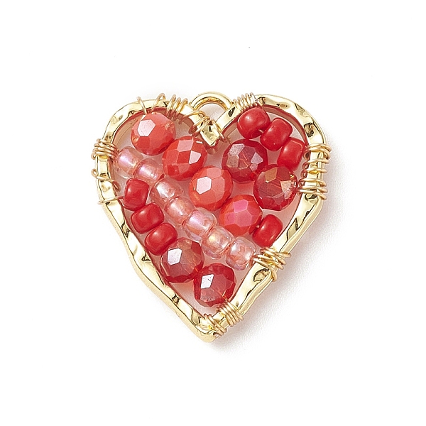 

PandaHall Japanese Seed & Glass Beaded Pendant, with Real 18K Gold Plated Alloy Findings, Heart, Red, 22.5x21x4mm, Hole: 1.5mm Alloy+Glass...