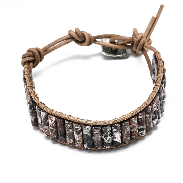 

PandaHall Cowhide Leather Cord Bracelets, with Column Natural Leopard Skin Jasper Beads and Alloy Findings, 9~11 inch(23~28cm) Leopard Skin...