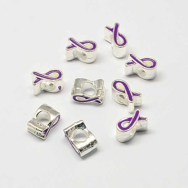 

PandaHall Alloy Enamel Awareness Ribbon Large Hole European Beads, Silver Color Plated, Dark Violet, 11x6x8mm, Hole: 5mm Alloy+Enamel..., Purple