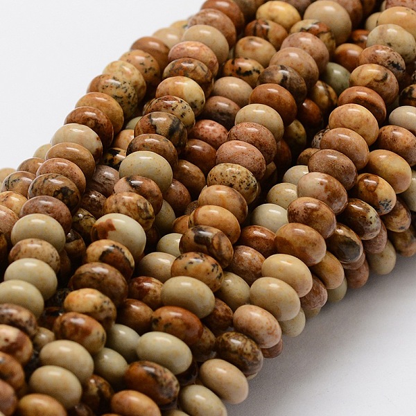 

PandaHall Rondelle Natural Picture Jasper Bead Strands, 6x4mm, Hole: 1mm, about 105pcs/strand, 15.74 inch Picture Jasper Rondelle