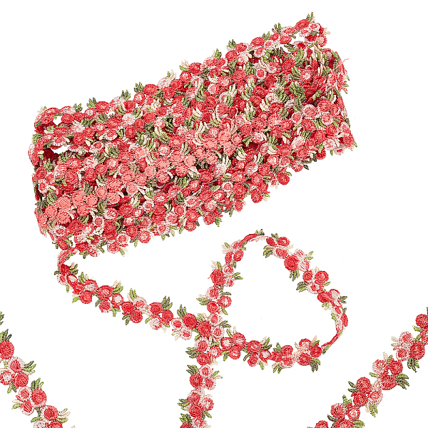 PandaHall GORGECRAFT 5 Yards Flower Trim Ribbon Red Flower DIY Lace Applique Sewing Craft Lace Edge Trim for Wedding Dresses Embellishment...