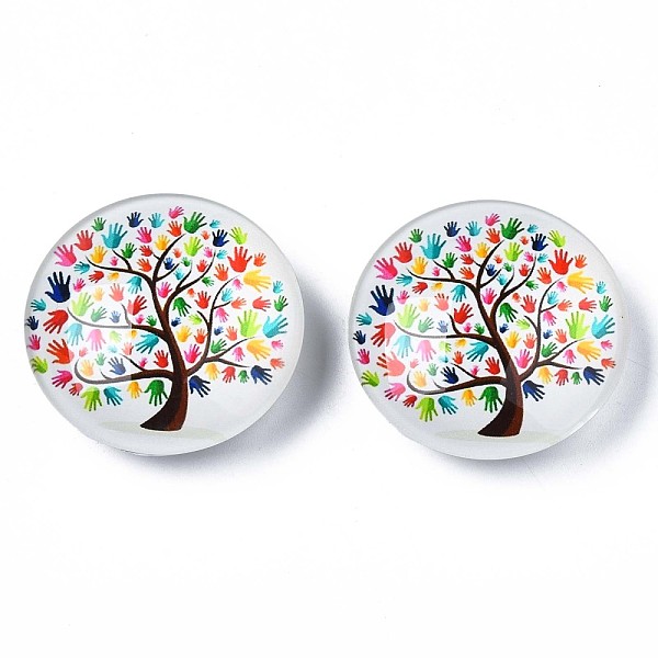 

PandaHall Glass Paper Snap Buttons, with Plastic & Iron Snap Caps, Garment Buttons, Flat Round, Tree Pattern, 35x13~14mm Plastic Tree