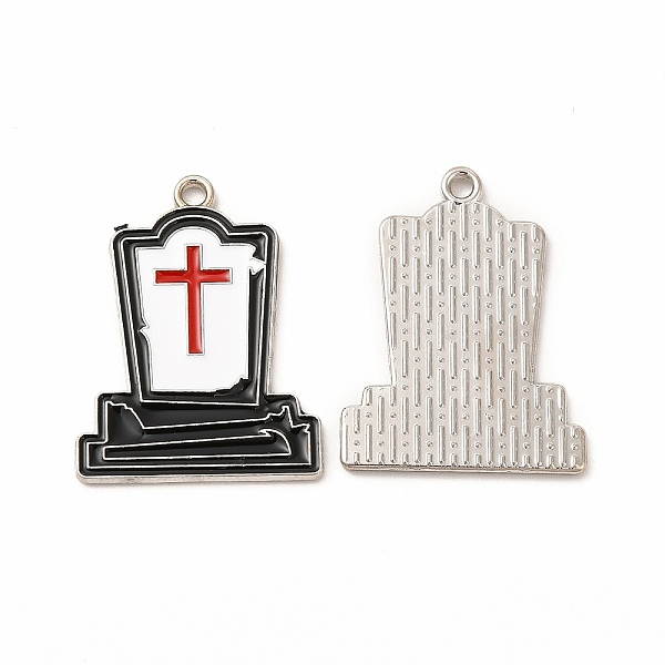 

PandaHall Halloween Theme Rack Plating Spray Painted Alloy Enamel Pendants, Tomb with Cross Charms, Cadmium Free & Nickel Free & Lead Free..., White