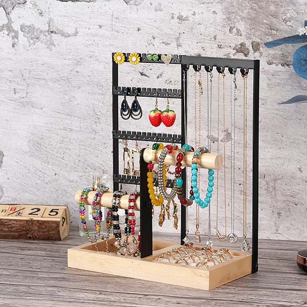 

PandaHall Multi Levels Rectangle Iron Earring Display Stands, Jewelry Display Rack, with Wood Basements Foundation, Electrophoresis Black..., Orange