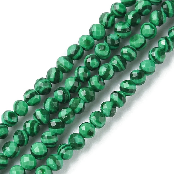 

PandaHall Synthetic Malachite Beads Strands, Faceted, Round, 3mm, Hole: 0.8mm, about 131pcs/strand, 14.96 inch(38cm) Malachite Round