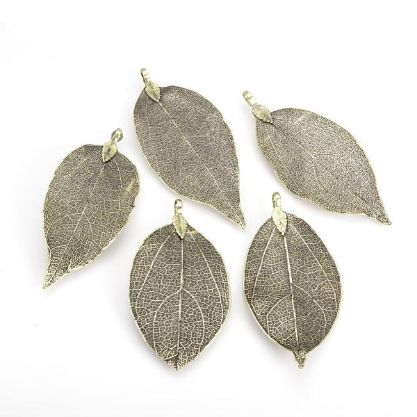 

PandaHall Electroplated Natural Leaf Big Pendants, with Iron Findings, Antique Bronze Plated, 50~80x20~35x1mm, Hole: 3x6mm Iron Leaf
