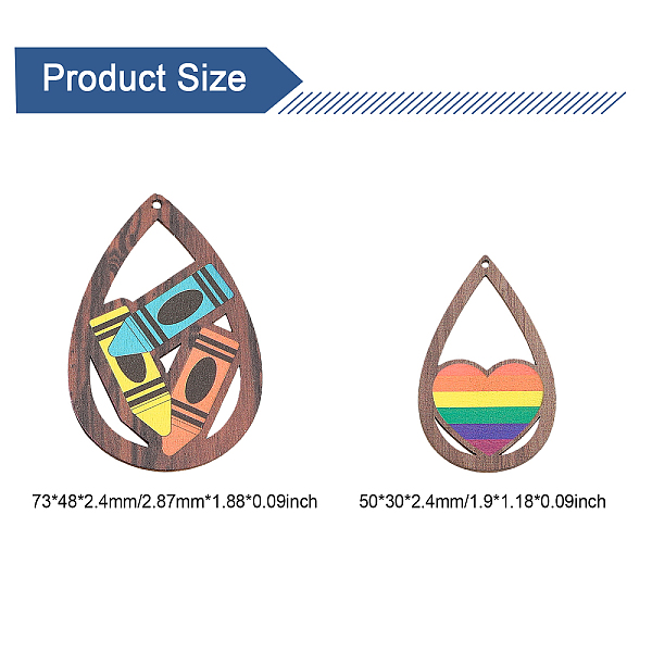 

PandaHall CHGCRAFT 48Pcs 12 Styles Single Face Printed Aspen Wood Big Pendants, Teardrop Charms, Mixed Color, 49.5~72.5x31.5~48.5x2.5mm..., Multicolor